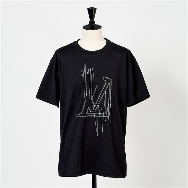 LOUIS VUITTON Tシャツ Ｌ ブラック ブルー オレンジ コットン