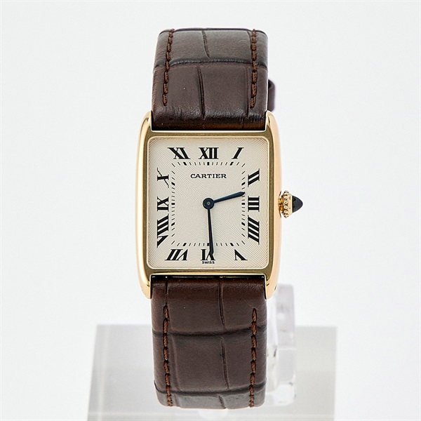 Cartier タンクエリプス アロンディ 896041 手巻き 腕時計 LM 1980s年 ギョウシェアイボリーローマン文字盤 ゴールド ブラウン 18KYG レザー