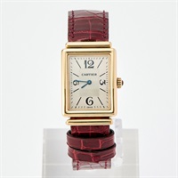 Cartier レクタンギュラー W1524257 クオーツ 腕時計 22MM シルバー文字盤 ゴールド YG レザー