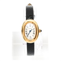 Cartier ミニベニュワール WGBA0017 クオーツ 腕時計 18MM シルバーローマン文字盤 ゴールド ブラック 750YG レザー