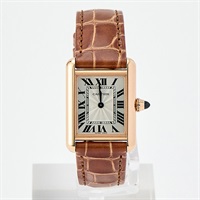 Cartier タンクルイ WGTA0010 手巻き 腕時計 SM シルバー文字盤 PG シルバー ブラウン PG レザー
