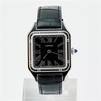 Cartier サントスデュモン WSSA0046 手巻き 腕時計 LM 黒文字盤 シルバー ブラックラッカー SS レザー