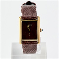 Cartier マストタンク 2512 手巻き 腕時計 23MM マーブルブラウン文字盤 ゴールド ブラウン GP レザー