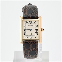 Cartier タンクルイ 1140 クオーツ 腕時計 LM/23MM アイボリーローマン文字盤 イエローゴールド ブラック YG レザー