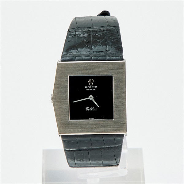 ROLEX キングマイダス 4017 手巻き 腕時計 28.5MM 黒文字盤 ホワイトゴールド 750WG レザー 32番台