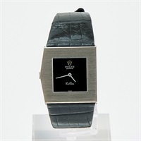 ROLEX キングマイダス 4017 手巻き 腕時計 28.5MM 黒文字盤 ホワイトゴールド 750WG レザー