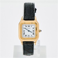 Cartier サントスデュモンエクストラフラット 手巻き 腕時計 SM 白文字盤 パリダイヤル ゴールド ブラック 750YG レザー