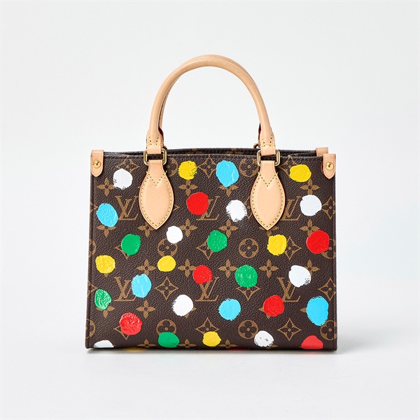 LOUIS VUITTON×Yayoi Kusama オンザゴー モノグラム PM ハンドバッグ M46380 ブラウン ゴールド PVC レザー