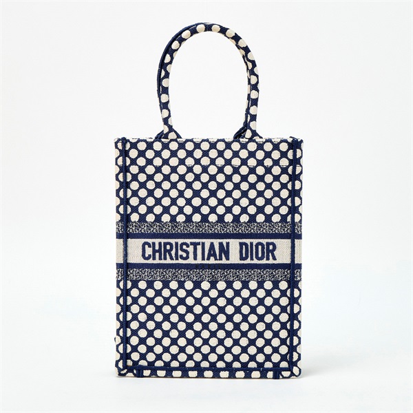 Christian Dior ブックトート ミニ トートバッグ ネイビー ホワイト キャンバス