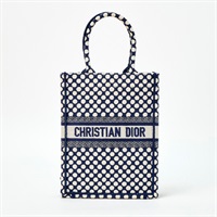 Christian Dior ブックトート ミニ トートバッグ ネイビー ホワイト キャンバス