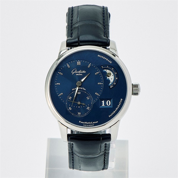 GLASHUTTE ORIGINAL パノマティックルナ 190024632 自動巻き 腕時計 40MM ブルー文字盤 ブラック SS レザー