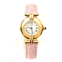 Cartier マストコリゼ クオーツ 腕時計 24MM シルバー文字盤 ピンク 925 レザー