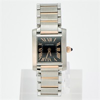 Cartier タンクフランセーズ W5010001 クオーツ 腕時計 SM/20MM ブラック文字盤 シルバー ピンクゴールド SS PG