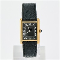 Cartier マストタンク 手巻き 腕時計 LM ブラック文字盤 ゴールド ブラック 925 レザー