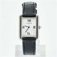 Cartier タンクソロ W1019555 クオーツ 腕時計 SM シルバー文字盤 シルバー ホワイト 925 レザー 2006年 クリスマス限定モデル