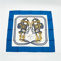 HERMES カレ スカーフ 90 ブルー ホワイト ゴールド シルク