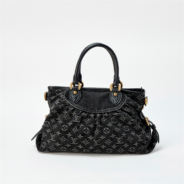 LOUIS VUITTON ネオカヴィ モノグラムデニム GM ハンドバッグ M95352 ブラック ゴールド デニム レザー