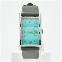 TIFFANY & Co. イーストウエスト ミニ クオーツ 腕時計 22MM ティファニーブルー文字盤 シルバー グレー SS レザー