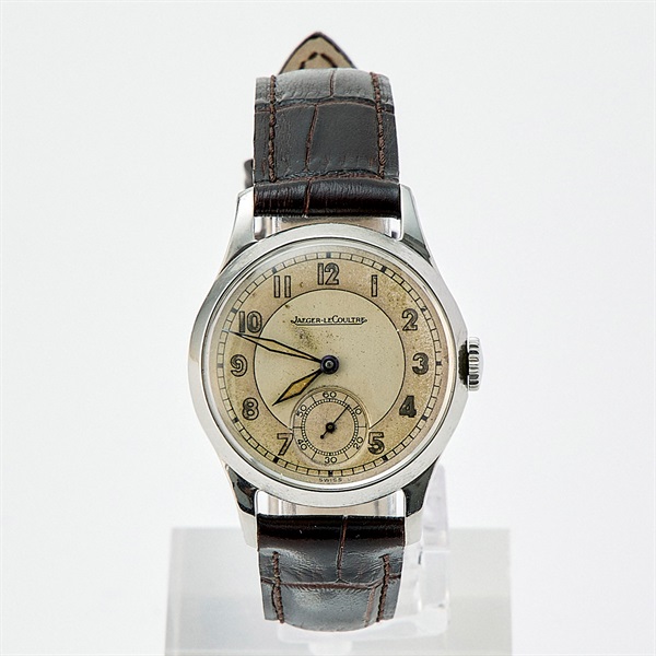JAEGER-LECOULTRE 手巻き 腕時計 30MM シルバー文字盤 ブラウン SS レザー 40年代