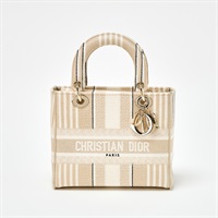 Christian Dior LADY D‐LITE ミディアム ハンドバッグ ベージュ ホワイト ゴールド キャンバス