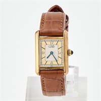 Cartier マスト タンク 1613 クオーツ 腕時計 20MM アイボリー文字盤 ゴールド ゴールド レザー 925 レザー