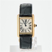 Cartier マスト タンク W1005554 クオーツ 腕時計 シルバー文字盤 ゴールド ブラック 925 レザー