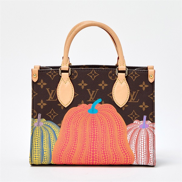 LOUIS VUITTON×Yayoi Kusama オンザゴー PM ハンドバッグ M46467 ブラウン ゴールド モノグラムキャンバス