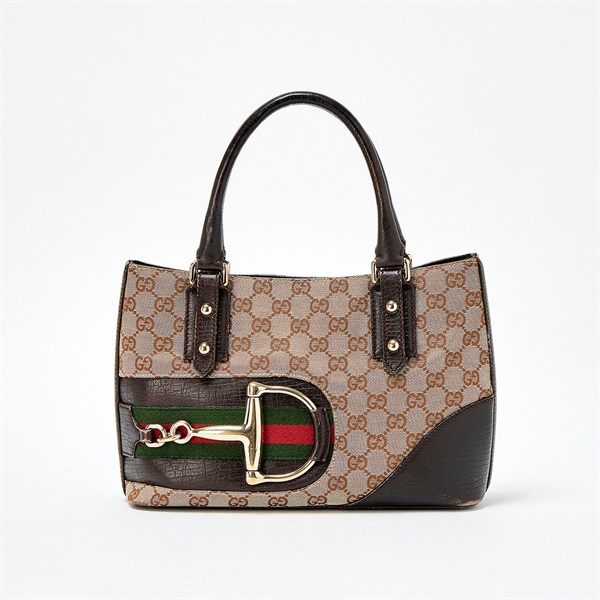 GUCCI ホースビット GGキャンバス ハンドバッグ ベージュ ゴールド キャンバス