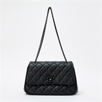 CHANEL マトラッセ シングルフラップダブルチェーン ショルダーバッグ ブラック シルバー キャビアスキン