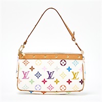 LOUIS VUITTON ポシェットアクセソワール ポーチ M92649 ホワイト ブラウン ゴールド PVCレザー