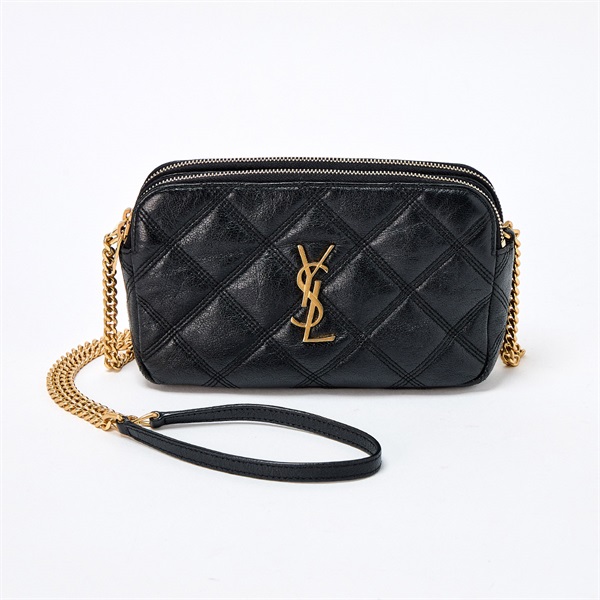 Yves Saint Laurent YSLロゴ ショルダーバッグ 608941 ブラック ゴールド レザー