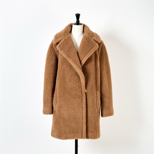 Max Mara テディベア ショート コート JP42 ブラウン キャメルウール シルク