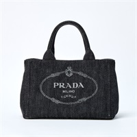 PRADA トライアングル カナパ ハンドバッグ ブラック ゴールド デニム