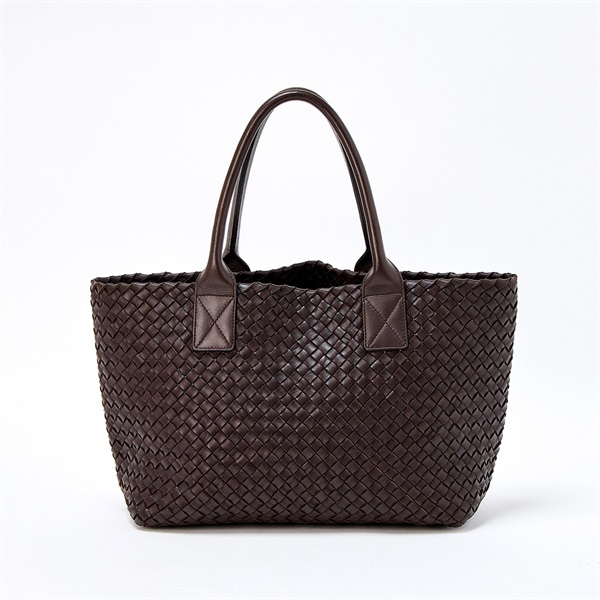 BOTTEGA VENETA イントレチャート カバ PM トートバッグ ブラウン レザー