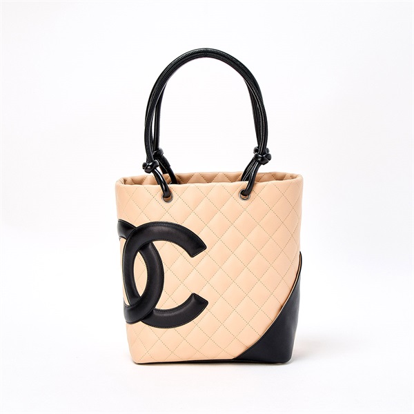 CHANEL カンボン 9番台 ハンドバッグ ベージュ ブラック レザー