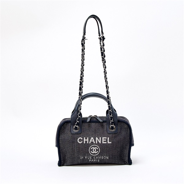 CHANEL ドーヴィル ショルダーバッグ ネイビー シルバー デニム