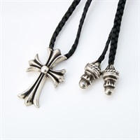 CHROME HEARTS スモールCHクロス ボロチップ ネックレス シルバー ブラック 925 レザー