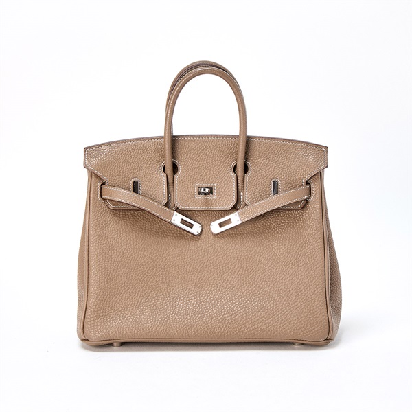 HERMES バーキン 25 2010年 □N ハンドバッグ エトゥープ シルバー トゴ