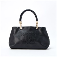 CHANEL ハンドバッグ ブラック マットゴールド キャビアスキン