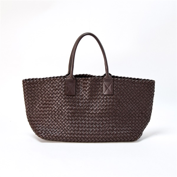 BOTTEGA VENETA イントレチャート カバ MM トートバッグ ブラウン ゴールド レザー