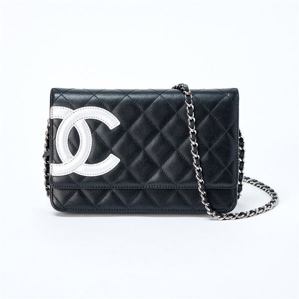 CHANEL カンボン チェーンウォレット 2011年 ショルダーバッグ ブラック シルバー シルバー ラムスキン