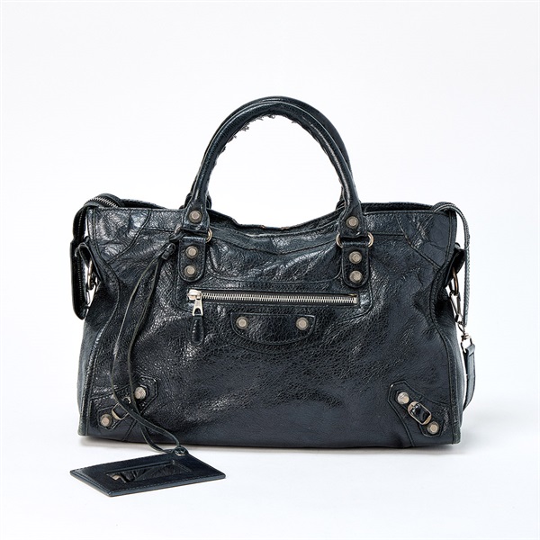 BALENCIAGA シティ ハンドバッグ 281770 ブラック シルバー レザー