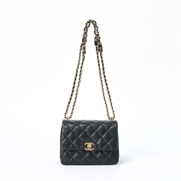 CHANEL ココマーク チェーンベルト シングルフラップダブルチェーン 2021年 ショルダーバッグ ブラック ゴールド グレインドカーフスキン