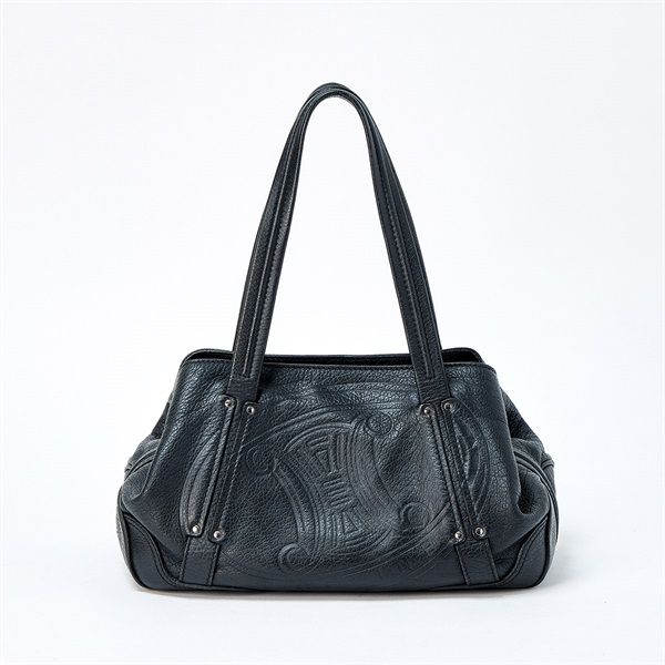 CELINE マカダム ショルダーバッグ ブラック ゴールド レザー