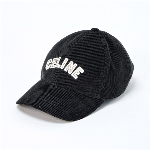 CELINE キャップ M ブラック ホワイト コットン コーデュロイ