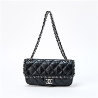 CHANEL マトラッセ チェーンアラウンド シングルフラップダブルチェーン 2010年 ショルダーバッグ ブラック シルバー ラムスキン