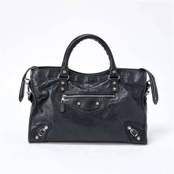 BALENCIAGA ジャイアント シティ ハンドバッグ 281770 ブラック シルバー レザー