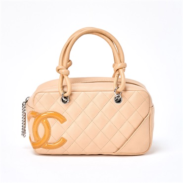 CHANEL カンボン ハンドバッグ ライトベージュ イエロー シルバー ラムスキン