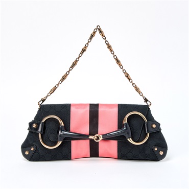 GUCCI ホースビット ショルダーバッグ ブラック ピンク ゴールド キャンバス