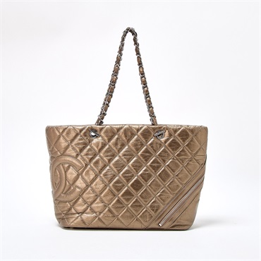 CHANEL カンボン 2007年頃 コットンクラブ トートバッグ ゴールド シルバー ラムスキン